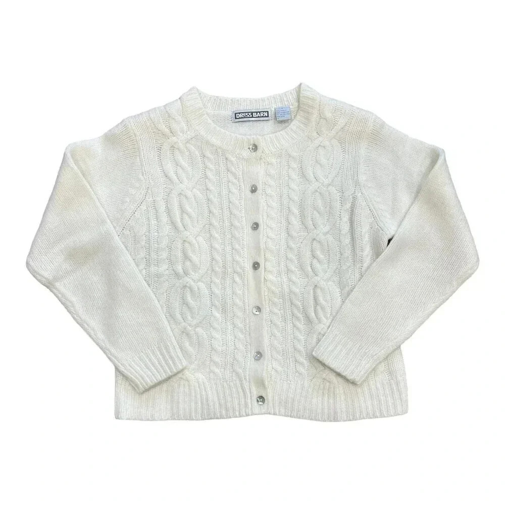 Dress Barn White Chunky Knit Cardigan Sweater M